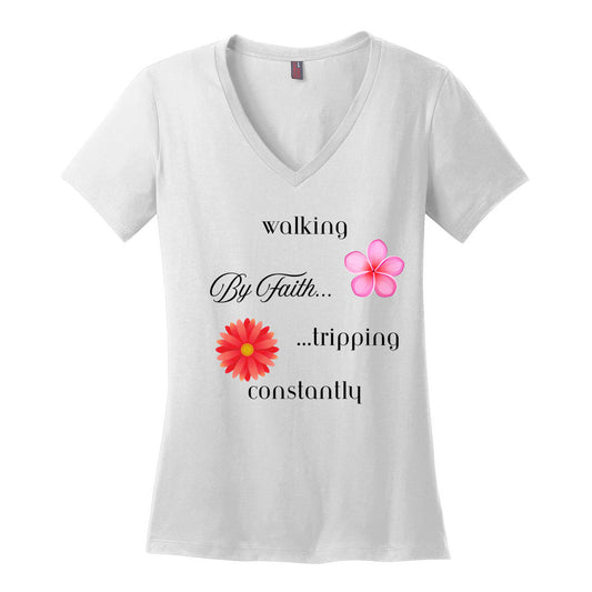Walking in Faith Women's Cotton V-Neck T-Shirt