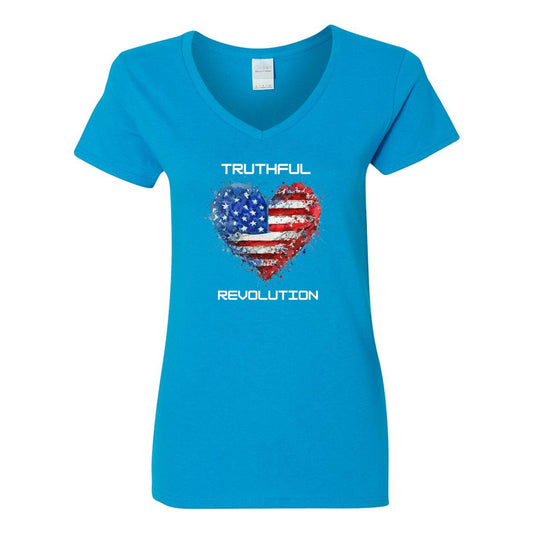 Women's TRUREV Cotton V-Neck T-Shirt-wht letter